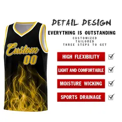 Black Yellow Flame Graffiti Pattern Basketball Jersey 2