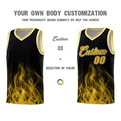 Black Yellow Flame Graffiti Pattern Basketball Jersey 3