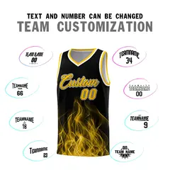 Black Yellow Flame Graffiti Pattern Basketball Jersey 4
