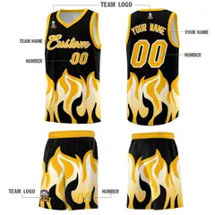 Black Yellow Flame Pattern Hem Basketball Jersey 5