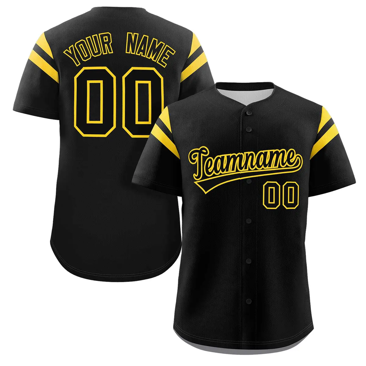 Black Yellow Full Button Classic Baseball Jersey