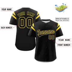 Black Yellow Full Button Classic Baseball Jersey 2