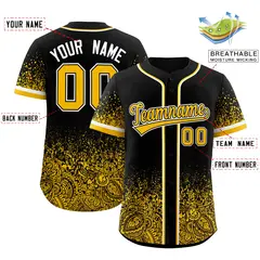 Black Yellow Gradient Floral Print Full Button Baseball Jersey 2