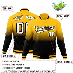 Black Yellow Gradient Full-Snap Varsity Letterman Jacket 2