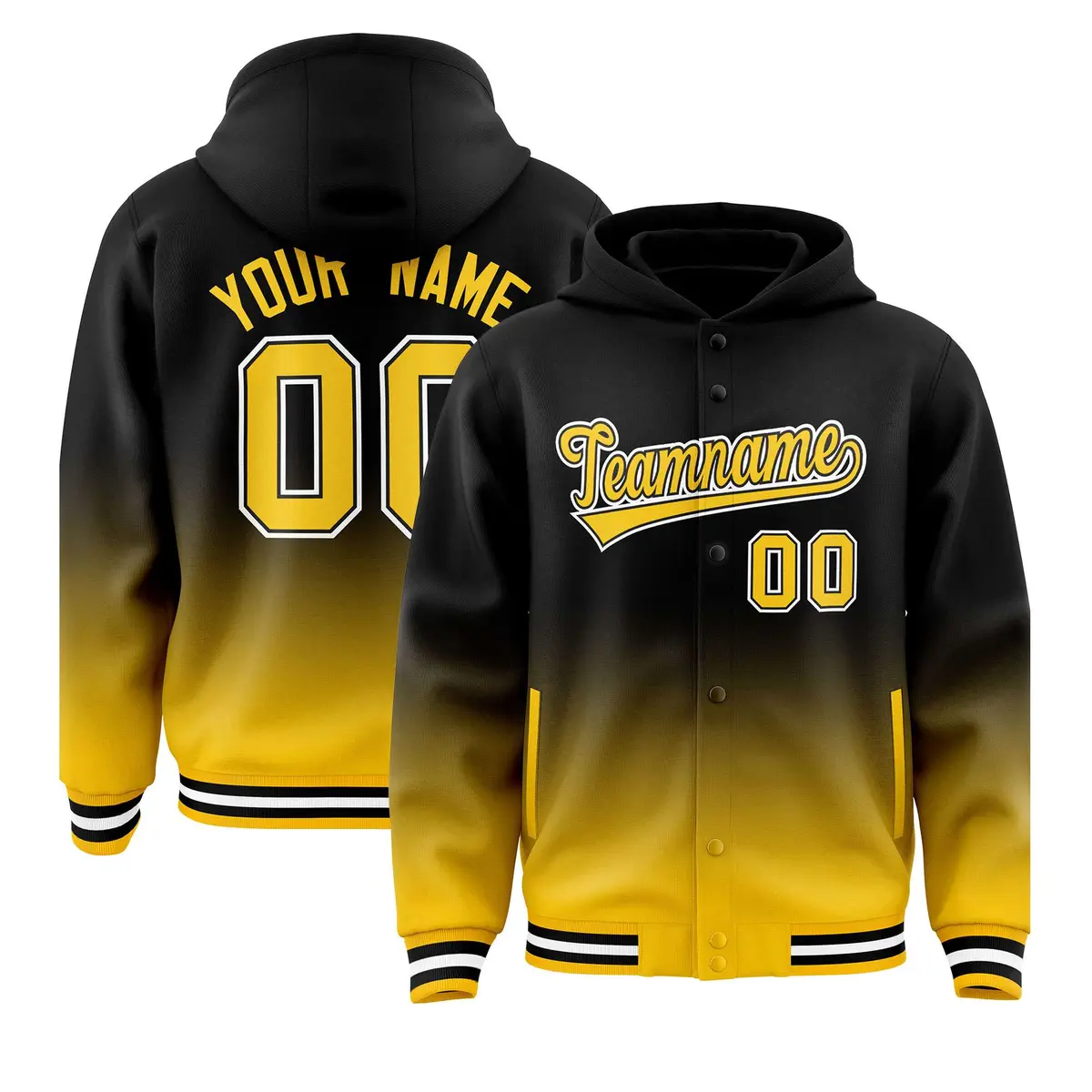 Black Yellow Gradient Letterman Varsity Jacket Hoodie
