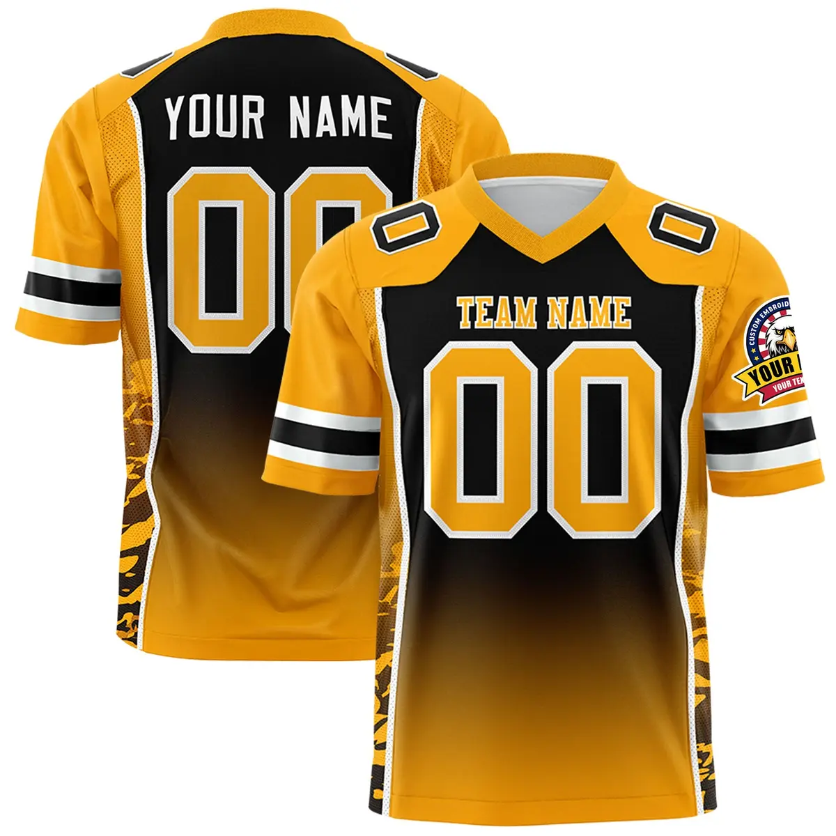 Black Yellow Gradient Side Pattern Authentic Football Jersey