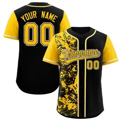 Black Yellow Graffiti Split Raglan Sleeve Baseball Jersey