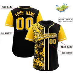 Black Yellow Graffiti Split Raglan Sleeve Baseball Jersey 2