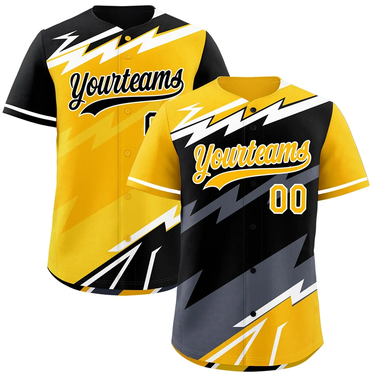 Black Yellow Gray Reversible Baseball Jersey Lightning & Graffiti Pattern