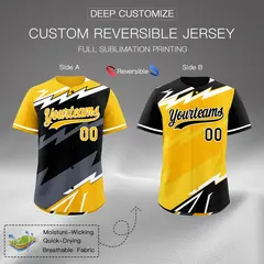 Black Yellow Gray Reversible Baseball Jersey Lightning & Graffiti Pattern 2