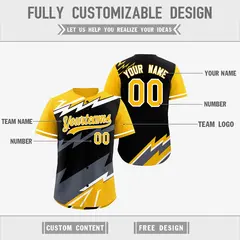 Black Yellow Gray Reversible Baseball Jersey Lightning & Graffiti Pattern 3