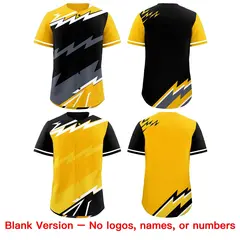 Black Yellow Gray Reversible Baseball Jersey Lightning & Graffiti Pattern 8