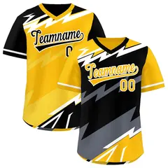 Black Yellow Gray Reversible Baseball Jersey Lightning & Graffiti Pullover V-Neck