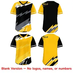 Black Yellow Gray Reversible Baseball Jersey Lightning & Graffiti Pullover V-Neck 8