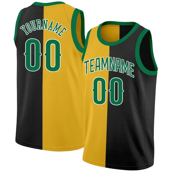 Black Yellow-Green Split Fashion Basketball Jersey