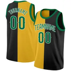 Black Yellow-Green Split Fashion Basketball Jersey