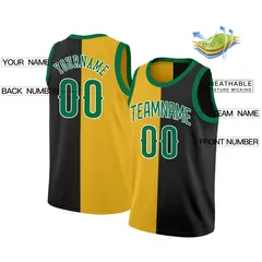Black Yellow-Green Split Fashion Basketball Jersey 2