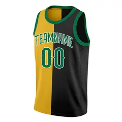 Black Yellow-Green Split Fashion Basketball Jersey 3