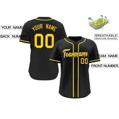 Black Yellow Hip Hop Classic Style Baseball Jersey 2