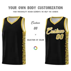 Black Yellow Indians Pattern Basketball Uniform Jersey 3