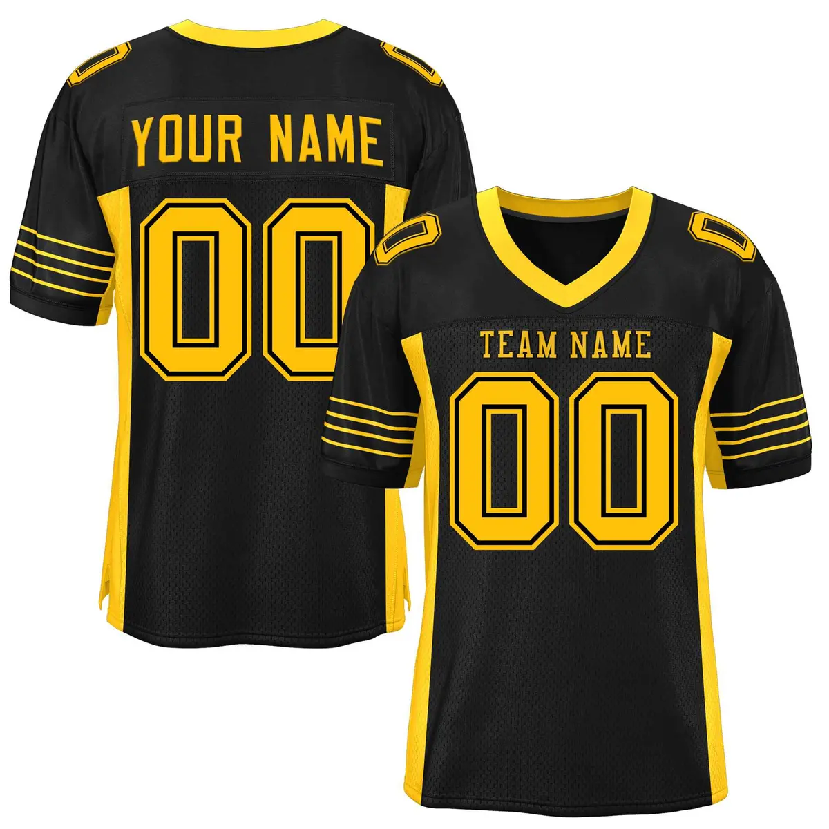 Black Yellow Insert Color Design Mesh Football Jersey