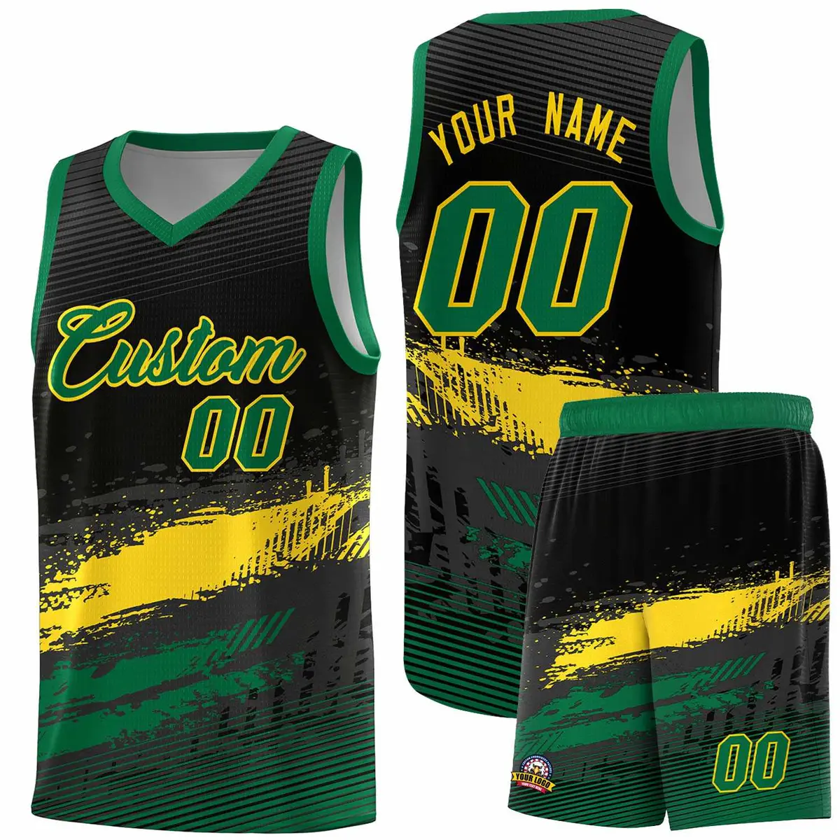 Black Yellow Kelly Green Graffiti Pattern Basketball Jersey