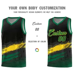 Black Yellow Kelly Green Graffiti Pattern Basketball Jersey 3