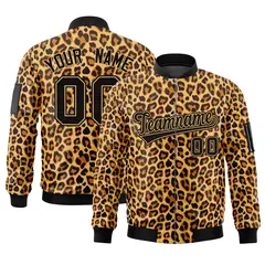 Black Yellow Leopard Graffiti Pattern Zipper Cardigan Bomber Jacket