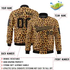 Black Yellow Leopard Graffiti Pattern Zipper Cardigan Bomber Jacket 2