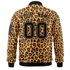Black Yellow Leopard Graffiti Pattern Zipper Cardigan Bomber Jacket 4