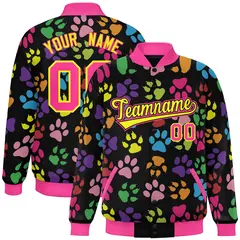 Black Yellow-Pink Paw Prints Graffiti Varsity Letterman Jacket
