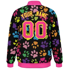 Black Yellow-Pink Paw Prints Graffiti Varsity Letterman Jacket 4