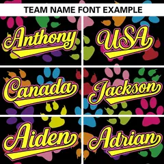 Black Yellow-Pink Paw Prints Graffiti Varsity Letterman Jacket 5