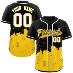 Black Yellow Pittsburgh City Nightscape Baseball Jersey