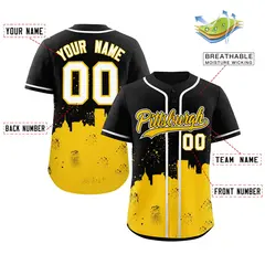 Black Yellow Pittsburgh City Nightscape Baseball Jersey 2
