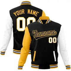 Black Yellow Raglan Full-Snap Varsity Letterman Jacket 1