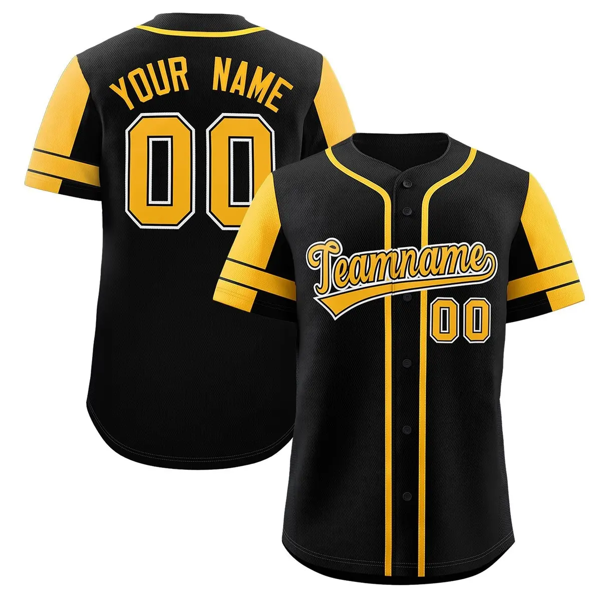 Black Yellow Raglan Sleeve Authentic Baseball Jersey