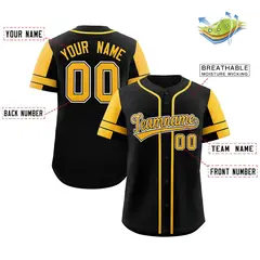 Black Yellow Raglan Sleeve Authentic Baseball Jersey 2
