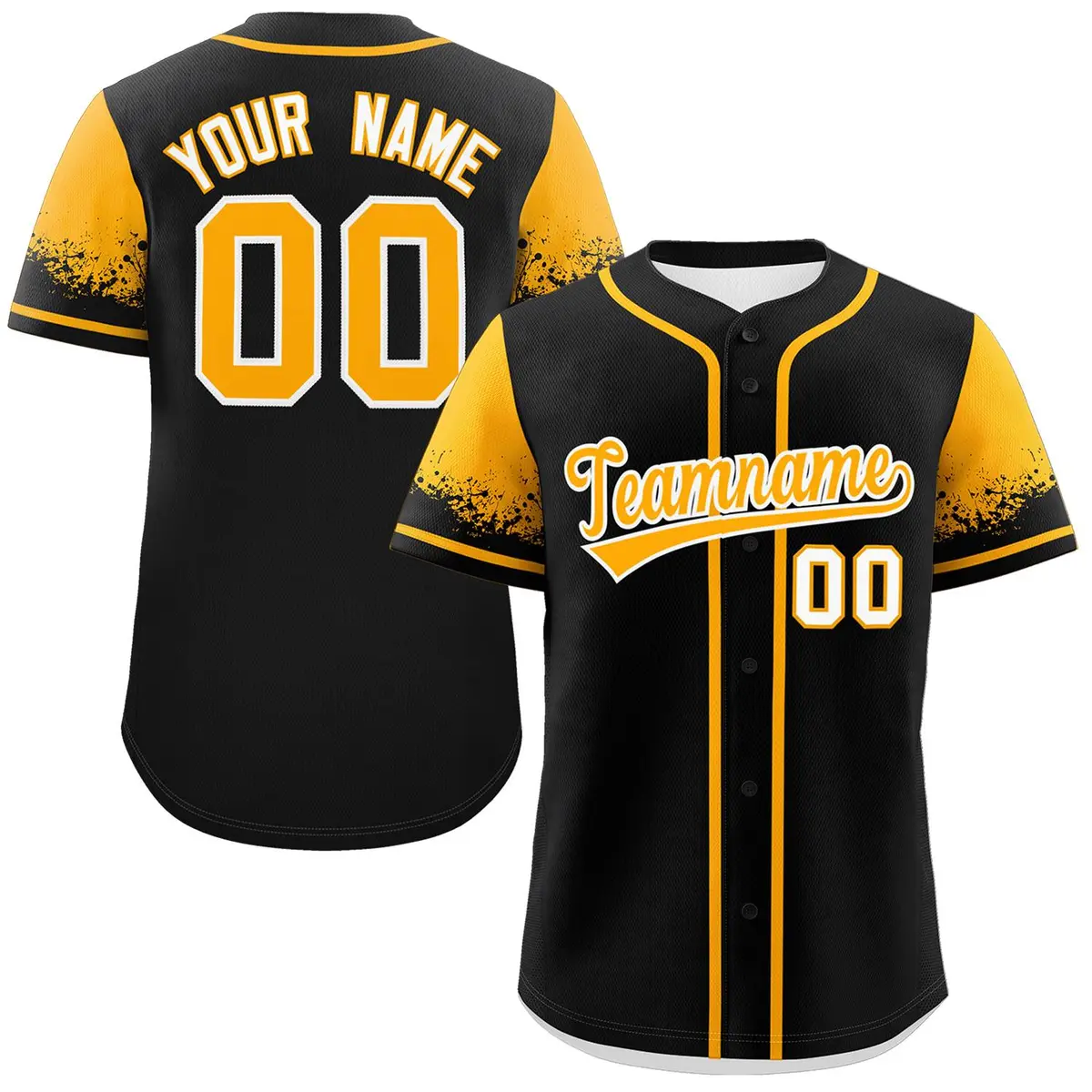 Black Yellow Raglan Sleeve Authentic Baseball Jersey