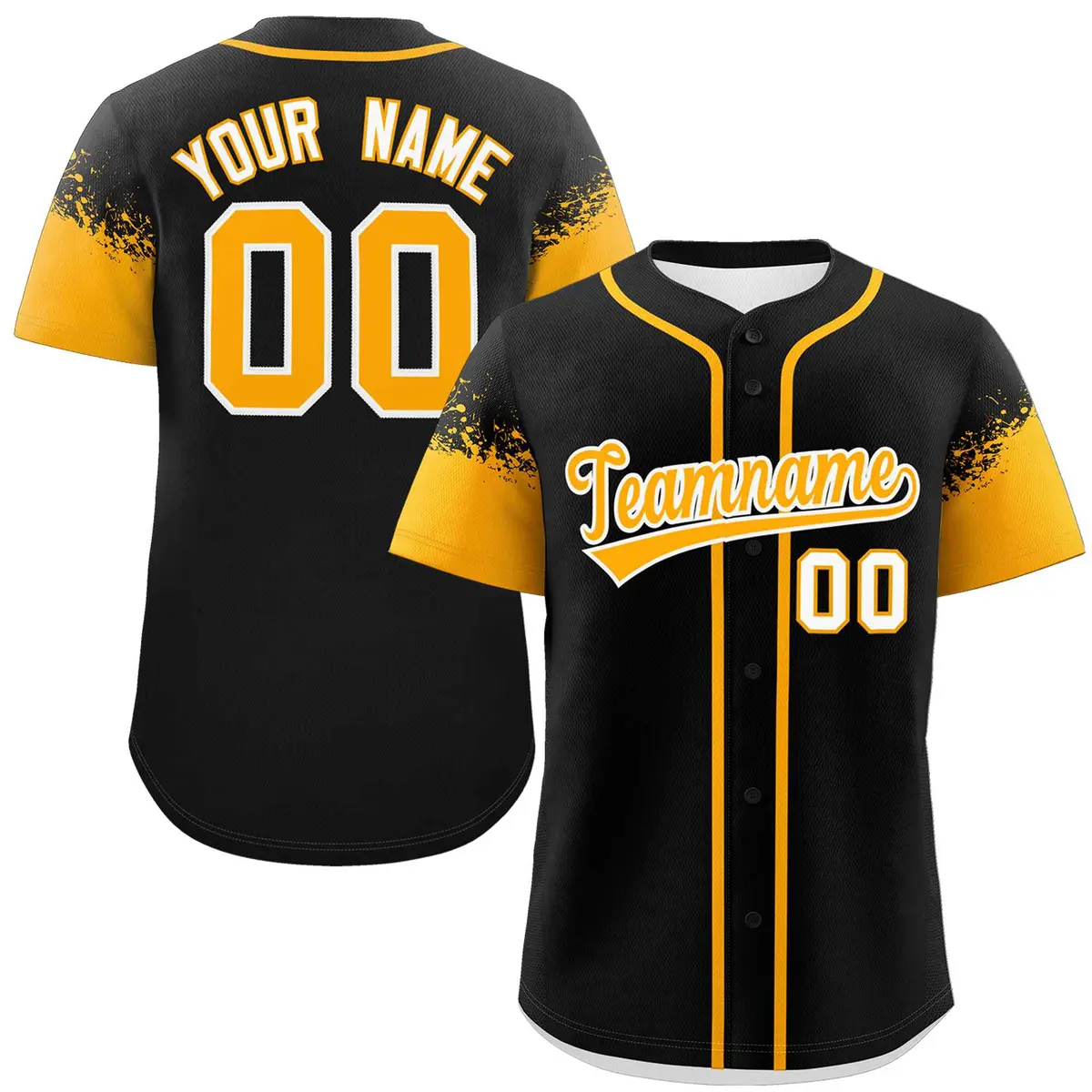 Black Yellow Raglan Sleeve Authentic Baseball Jersey