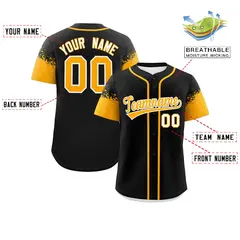 Black Yellow Raglan Sleeve Authentic Baseball Jersey 2