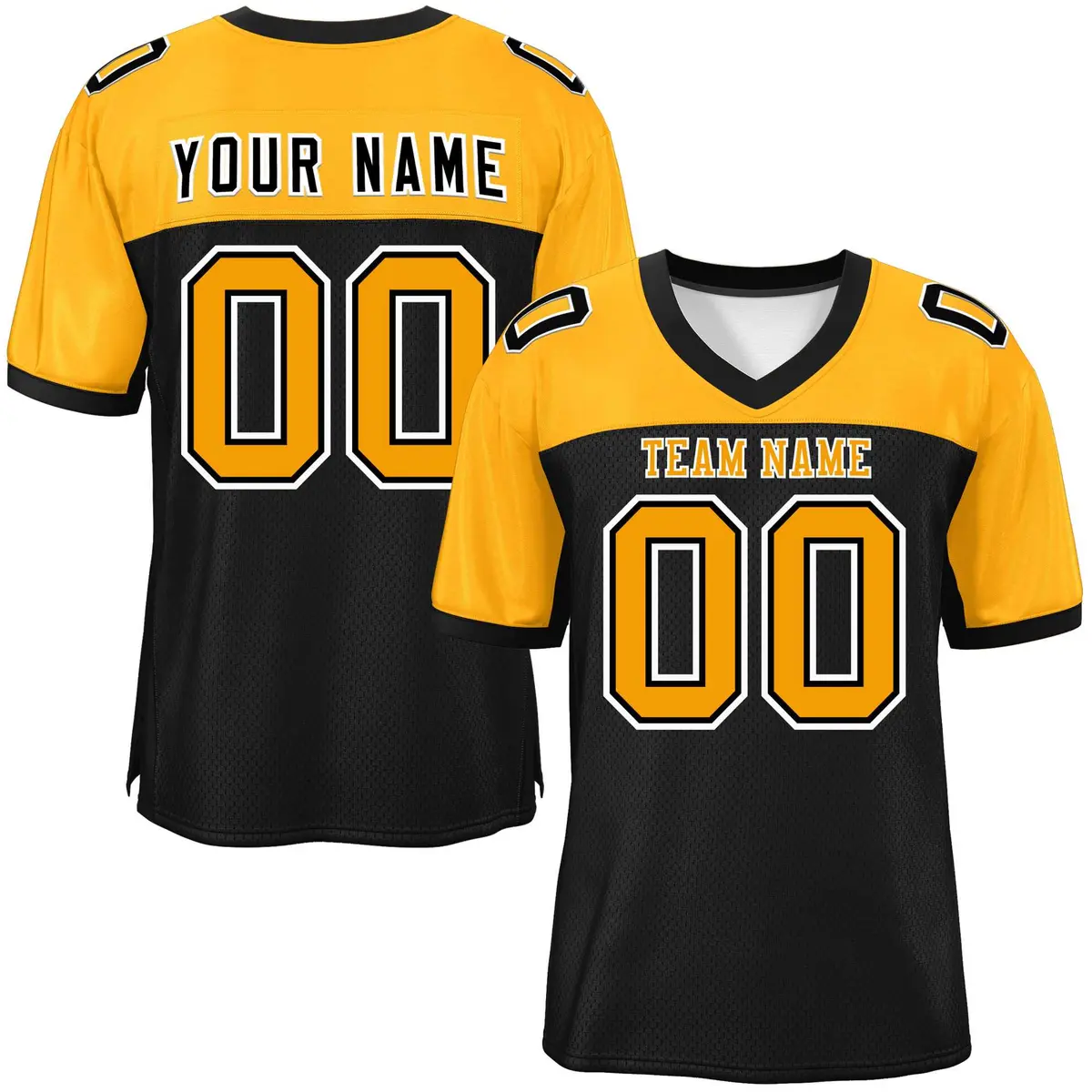 Black-Yellow Raglan Sleeves Football Jersey
