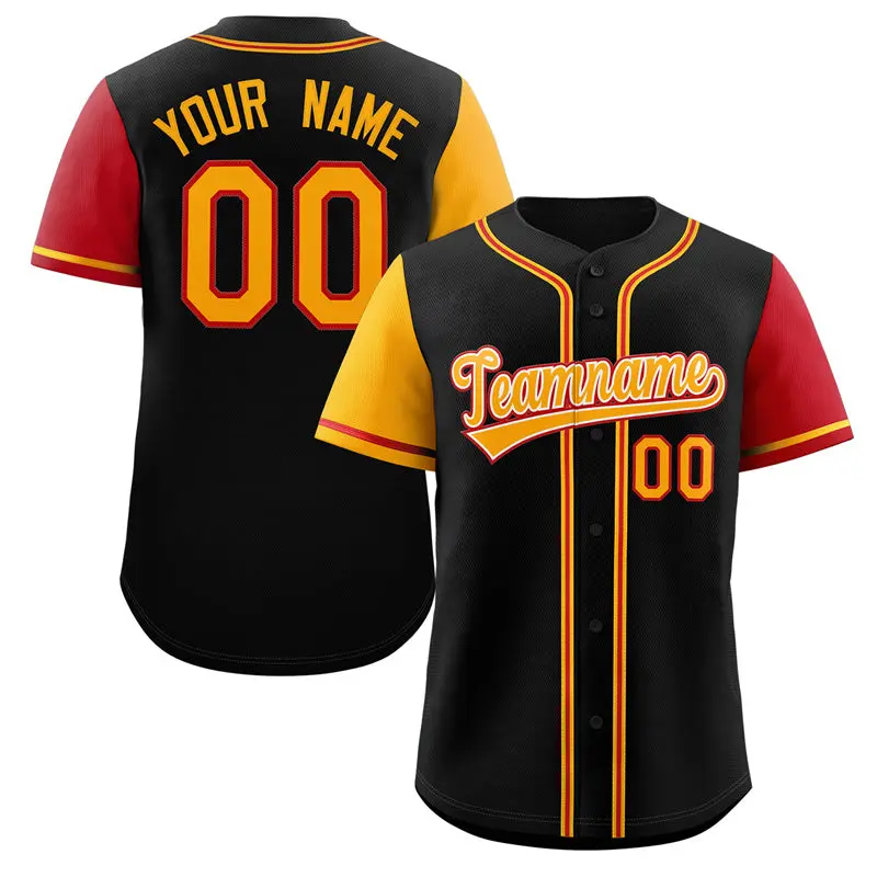 Black Yellow-Red Raglan Sleeves Baseball Jersey