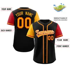 Black Yellow-Red Raglan Sleeves Baseball Jersey 2