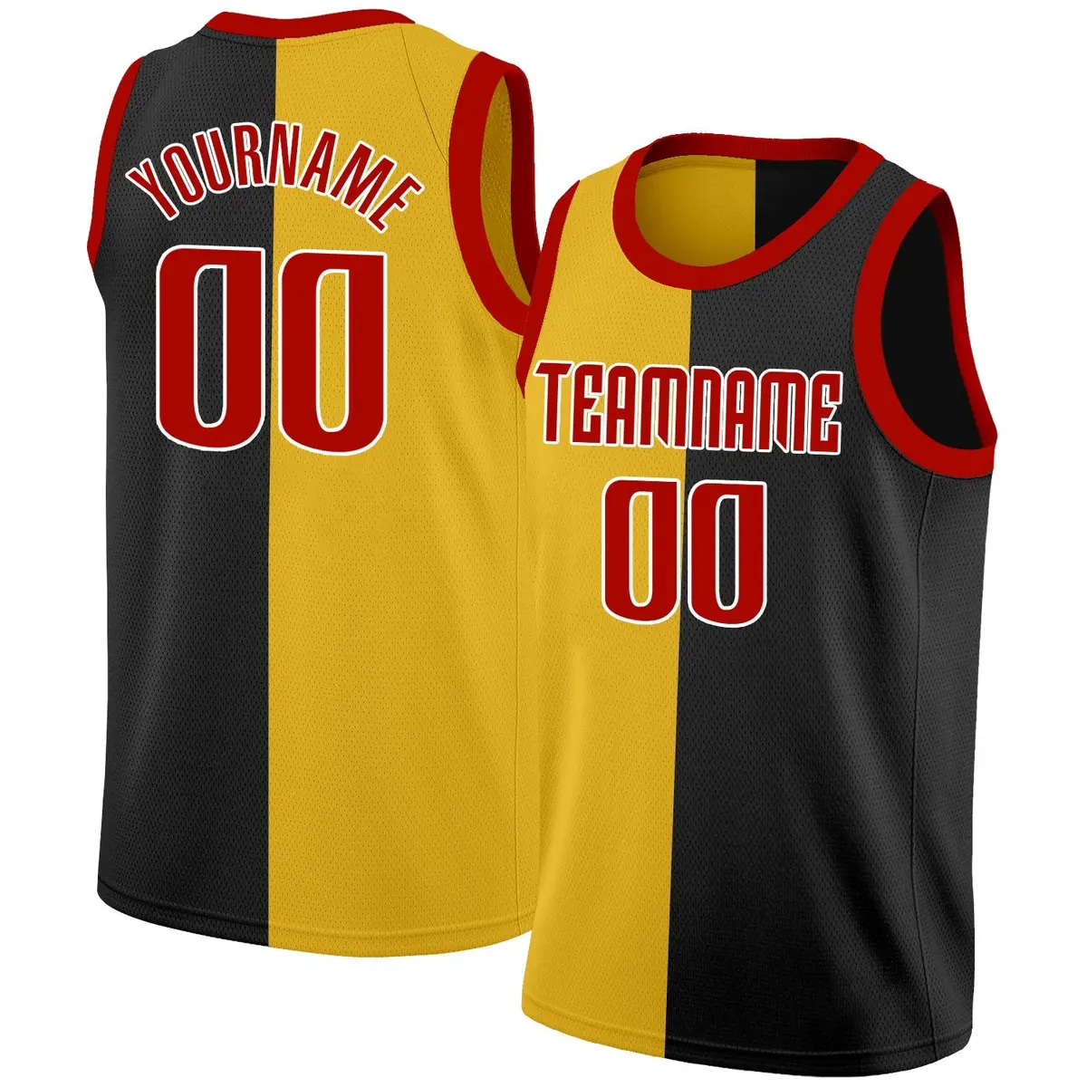 Black Yellow-Red Split Fashion Basketball Jersey