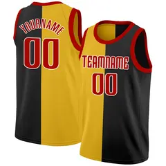 Black Yellow-Red Split Fashion Basketball Jersey