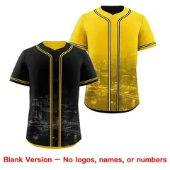 Black Yellow Reversible City Skyline Graffiti Baseball Jersey 8