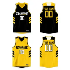 Black Yellow Reversible Double Side Basketball Jersey 1