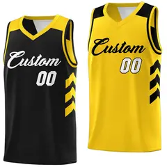 Black Yellow Reversible Double Side Basketball Jersey