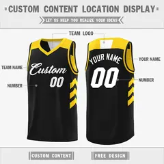 Black Yellow Reversible Double Side Basketball Jersey 4
